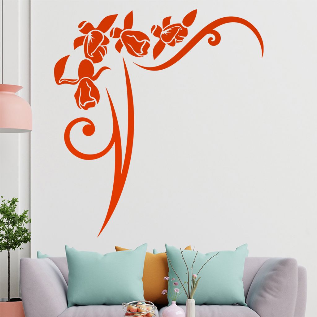 Blumen - Linien Wandtattoo in 6 Größen - Wandaufkleber Wall Sticker - Dekoration, Küche, Wohnzimmer, Schlafzimmer, Badezimmer