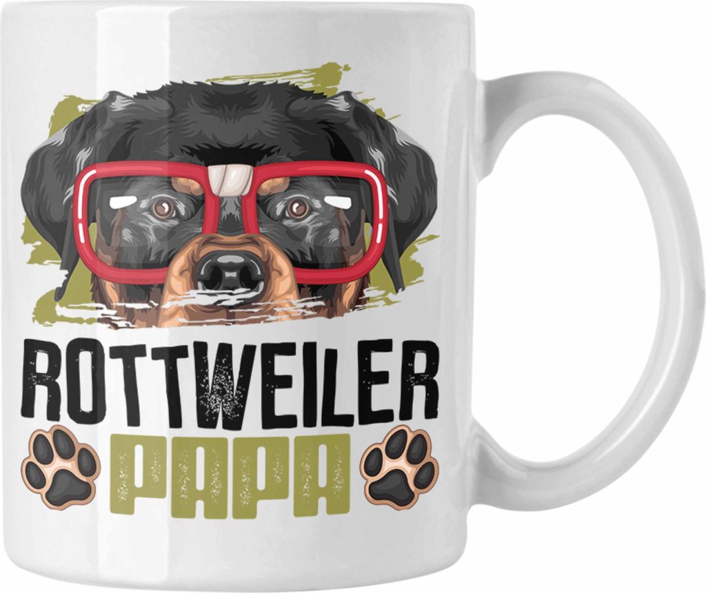 Trendation - Rottweiler Papa Besitzer Tasse Geschenk Lustiger Spruch Geschenkidee Rottweiler Liebhaber (Weiß)