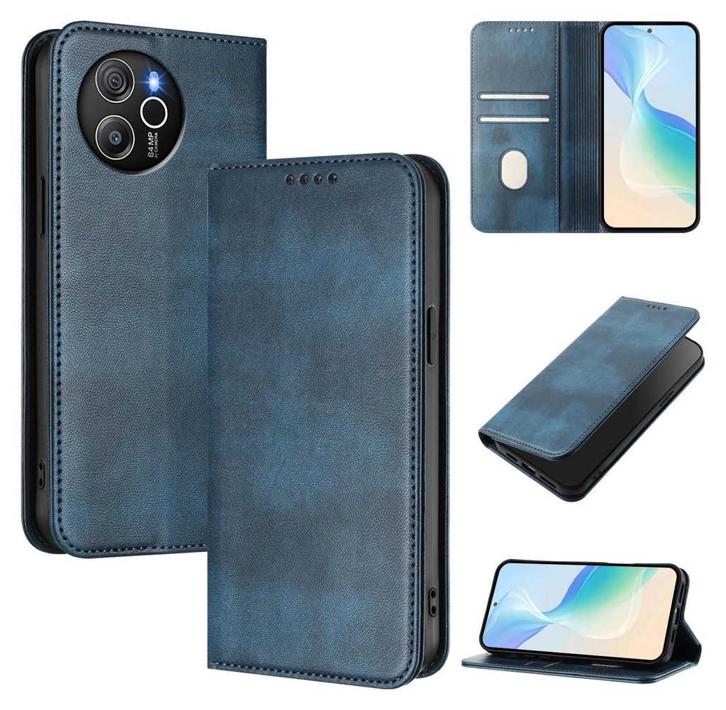 Handyhülle für Blackview Shark 8/Oscal Tiger 12, Vintage Leder RFID Schutz Kartenfach Standfunktion Magnetische Klapphülle Blau