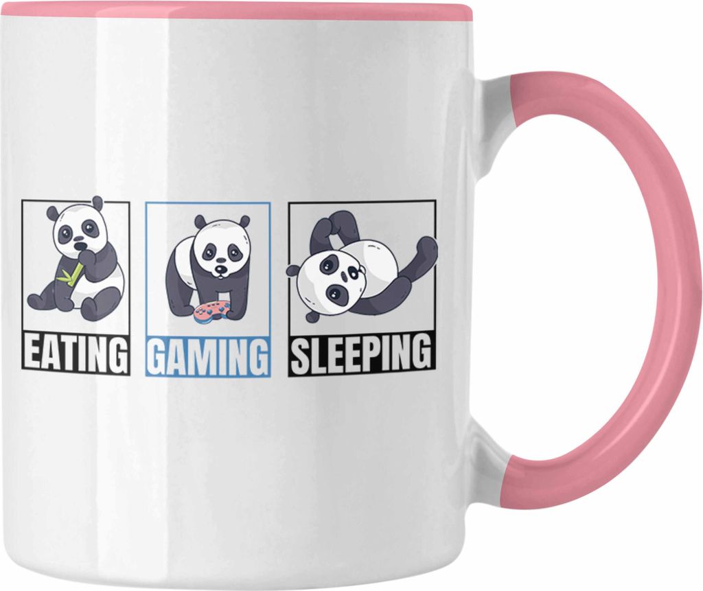 Trendation - Lustige Panda Tasse Geschenk Gamer Gaming Zocker Geschenkidee für Jungs (Rosa)