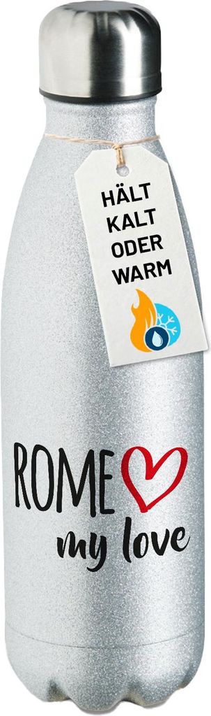 Huuraa Trinkflasche Rome my love 500ml Silver Edelstahl Wasserflasche Trinkflasche Geschenkidee