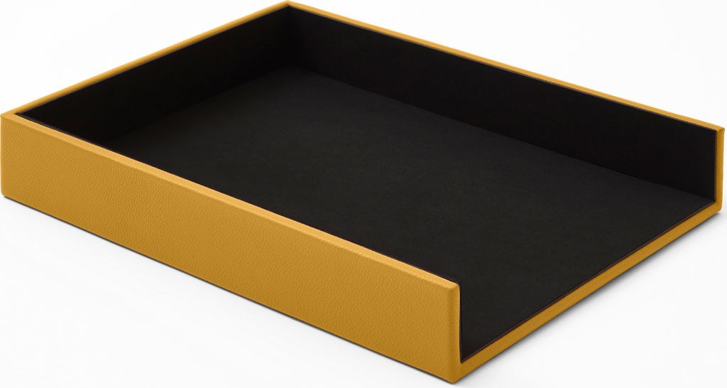 Briefablage Büro Echtes Leder Gelb cm 32 x 24.2 x H.5 - Ablagefächer Papierablage Ablagekorb A4 - Hergestellt in Italien