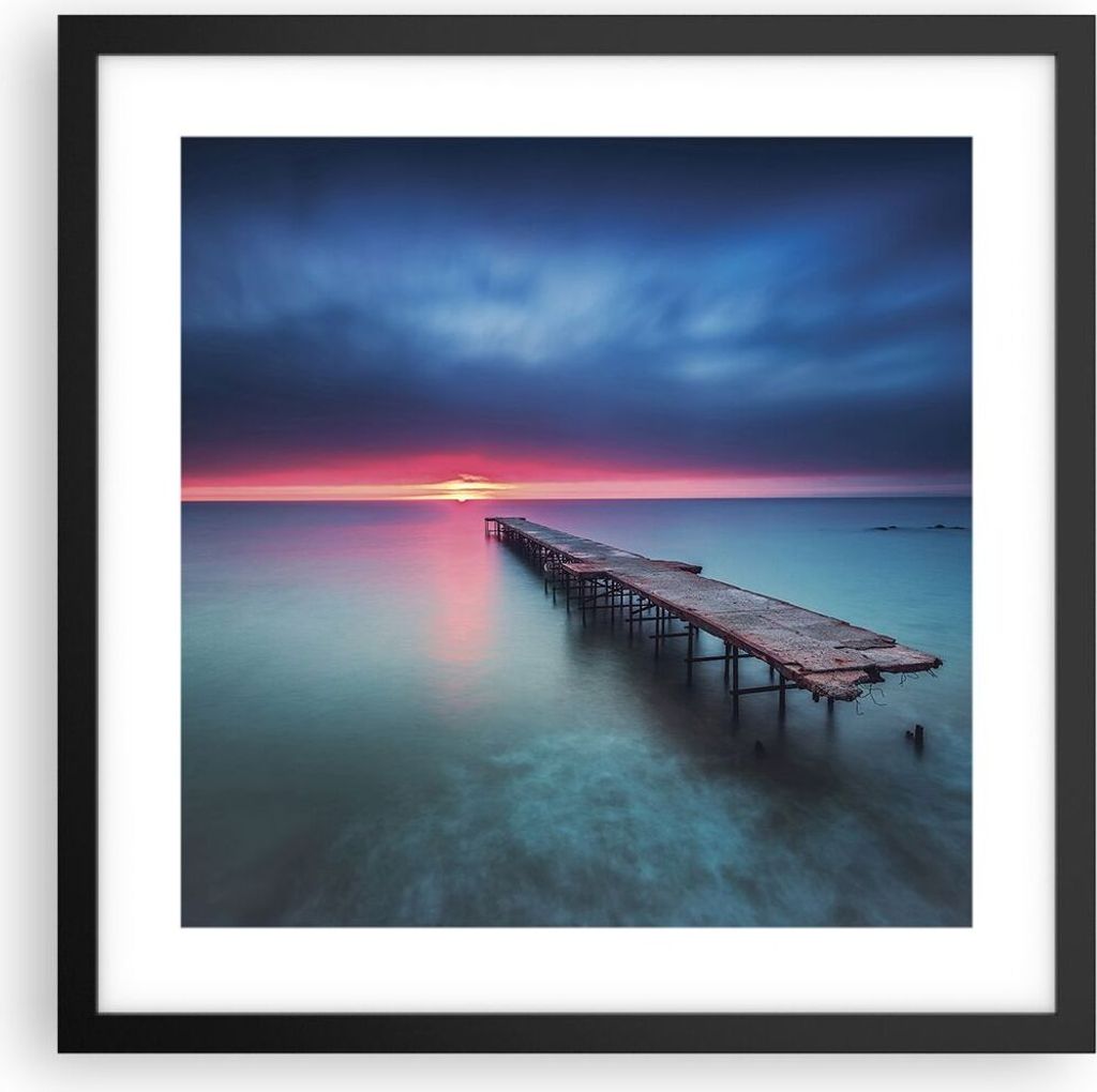 Gerahmtes Poster - Schwarzer Rahmen - Brücke Meer Landschaft - 40x40 cm - Wand Bild - Wanddeko - Wandbilder - Kunstposter - Wandposter - Bilderrah...