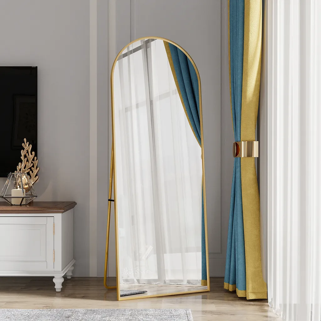 CDGlobal Specchio ad arco a figura intera, 53 x 162 cm Specchio ad arco a figura intera, da parete, da appoggio, da pavimento a figura intera come specchio da toilette per il soggiorno, Golden