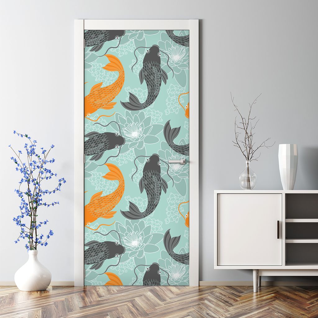 Dekorative Türposter selbstklebend Wandaufkleber Türaufkleber Chinesischer Karpfen 85 x 200 cm