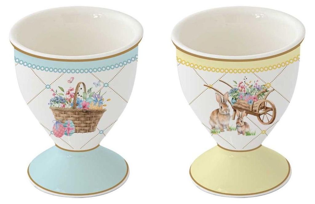 2er Set Eierbecher SPRING BLOOM Hasen und Blumen H. 6,5cm Produktbild 