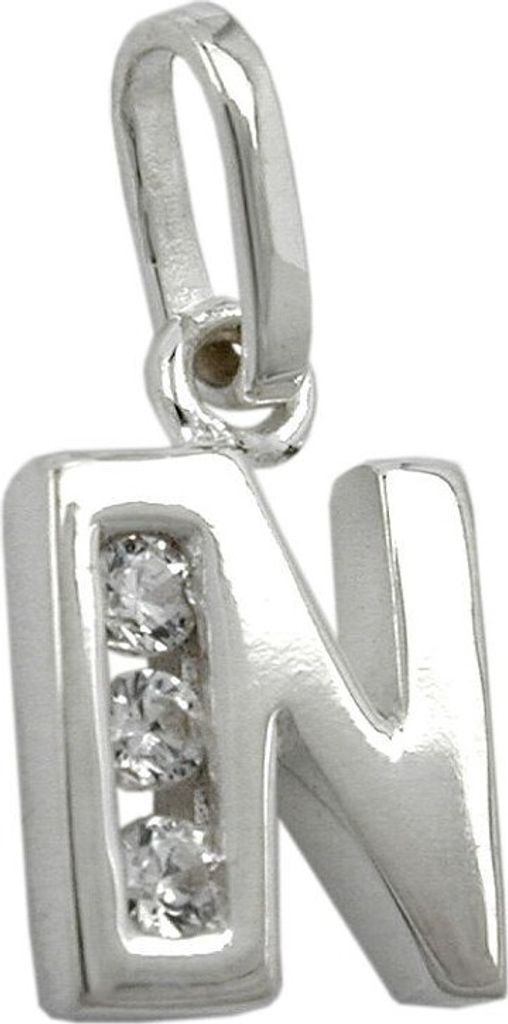 Anhänger Buchstabe N mit Zirkonia aus echtem 925 Silber Damen Silberanhänger