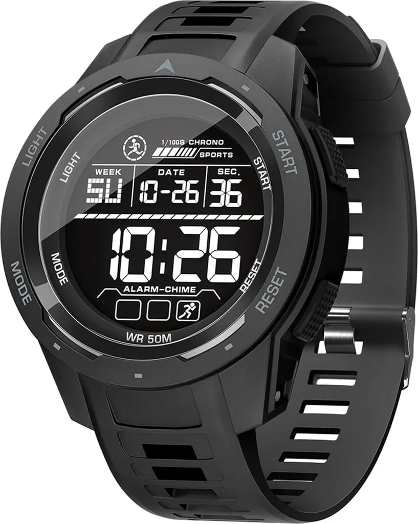 Orologio militare digitale da uomo, 5ATM impermeabile, LED tattico all'aperto, cronometro con sveglia, 12/24H, grande display da polso