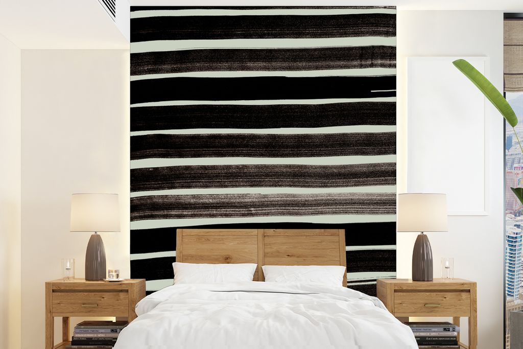 MuchoWow Fototapete für Wohnzimmer oder Schlafzimmer Wandtapete Vinyl Motivtapete Linien - Dunkel - Grün - Abstrakt - 165x220 cm - Wanddekorati...