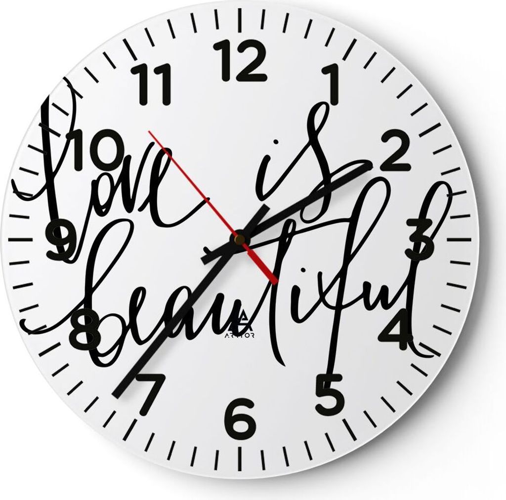 Wanduhr - Rund - Glasuhr - Das Leben ist wunderschoen - 30x30cm - Schleichendes Uhrwerk - Lautlos - zum Aufhängen bereit - Dekoration Modern - Wan...