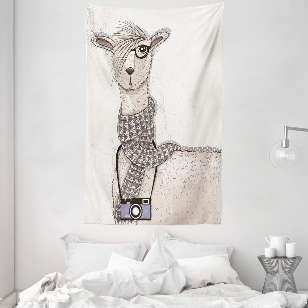 ABAKUHAUS Teen Zimmer Wandteppich und Tagesdecke, Hipster Lama Kamera aus Weiches Mikrofaser Stoff Waschbar ohne Verblassen Digitaldruck, 140 x 230...