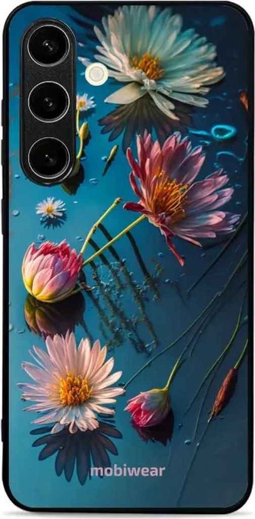 Handyhülle für Galaxy S24, Mobiwear Glossy Case, Blau-Blumig