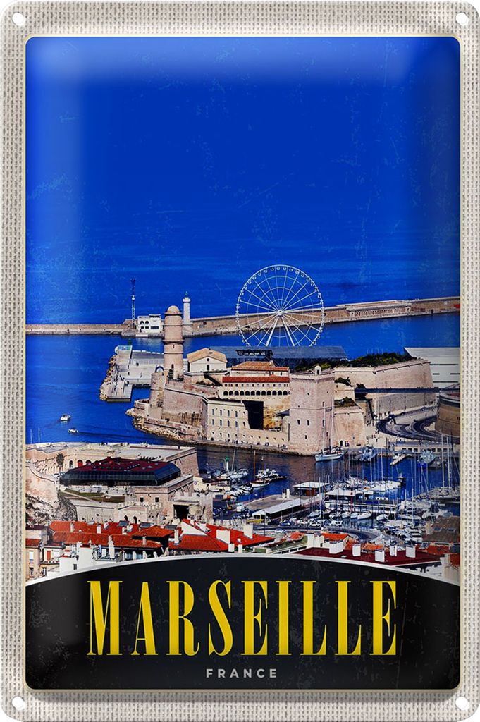 Blechschild Reise 18x12cm Marseille Frankreich Stadt Riesenrad