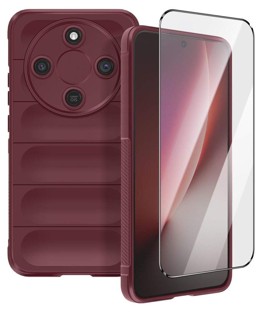 Avizar, Stoßfeste Hülle mit Glasfolie für Honor Magic 8 Lite, Weinrot