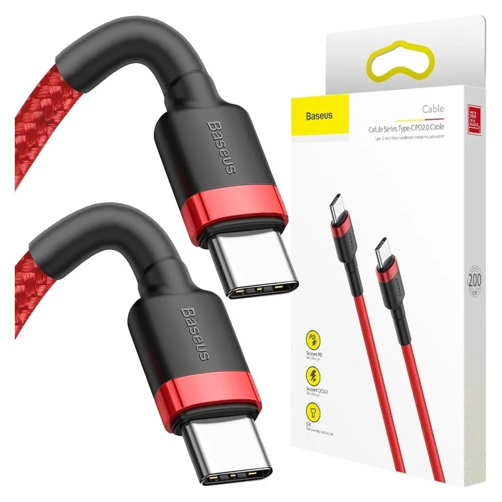 Baseus Cafule da USB-C a USB-C, QC 3.0, USB-C PD, 3A 2 m - Rosso