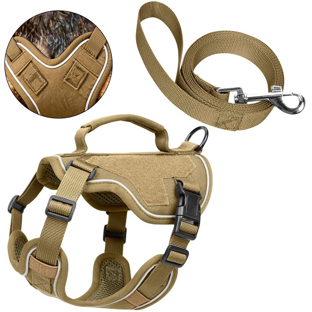 Hundegeschirr mit Leine, X-Design, verstellbar, kein Ziehen, kein Würgen, atmungsaktiv, für kleine und mittelgroße Hunde & Welpen, khaki, 3 Grö...
