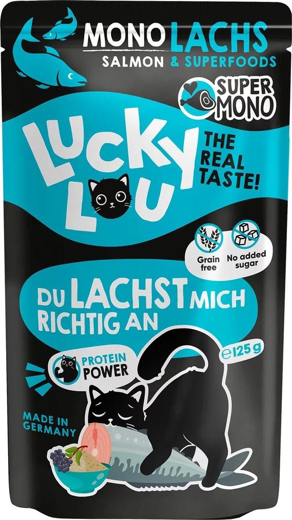 Lucky Lou SuperMono Lachs Katzenfutter Katzennassfutter Nassfutter Katze monoprotein