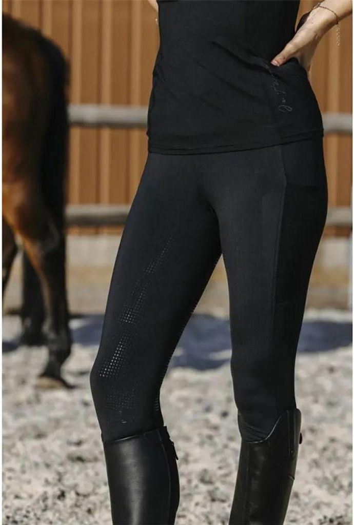 Ekkia Equitheme Damen Reitleggings Flora schwarz mit breitem Bund, Größe:40