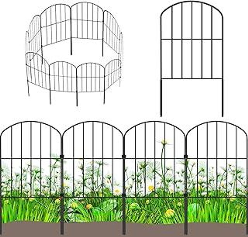 Gartenzaun 10 Stück Komplettset Dekorative Metallzaun Steckzaun, Oberbogen Gartenzaun Metall Zaunelemente, Zaun für Hunde (Oberbogen-B)