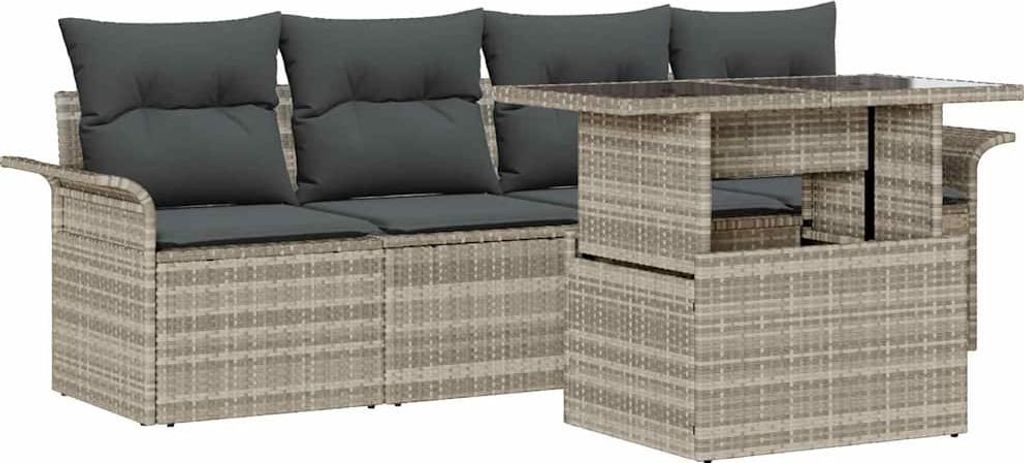 "2026 Aktion" Gartensofa-set - elegantes Design - Sitzgruppe mit Sofa, Tisch - mit Kissen 5 pcs Hellgrau Poly-Rattan - Terassenmöbel NeuMöbel187020