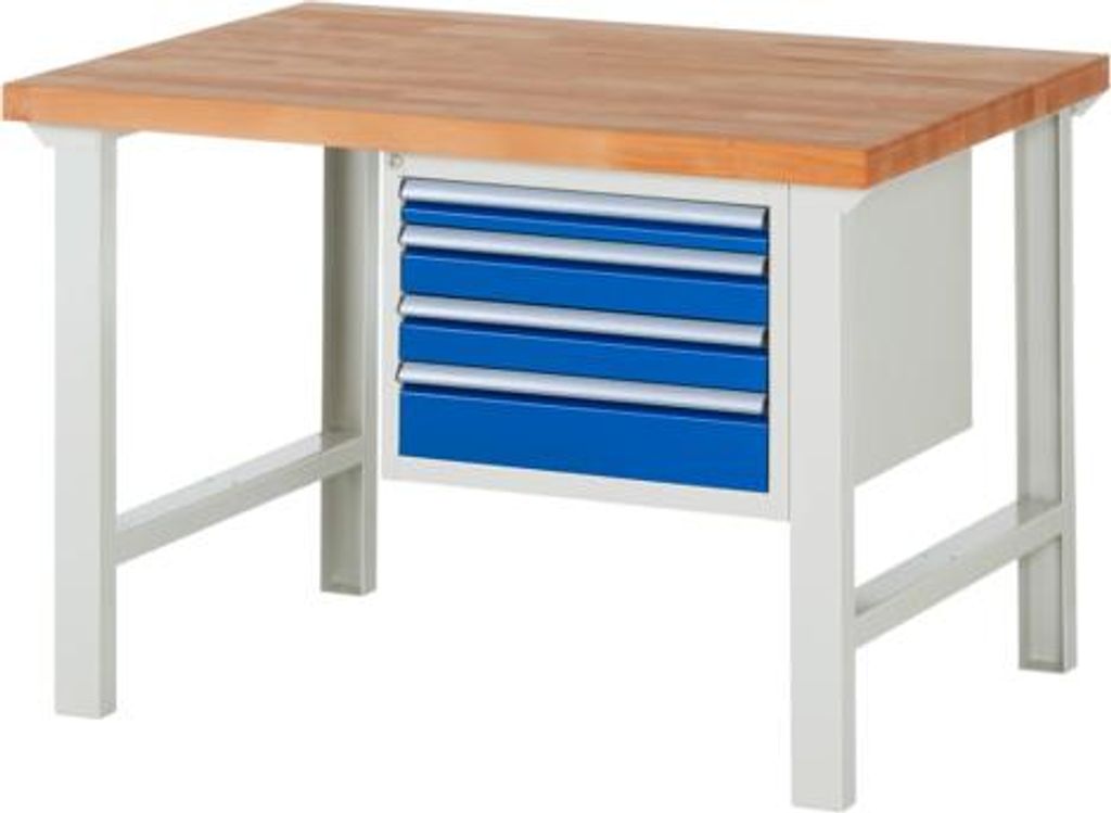 Werkbank mit 4 Schubladen - Teilauszug - 60:1 / 90:2 / 120:1 - 840 x 1.250 x 900 mm (HxBxT) - Traglast 750 kg - Buche
