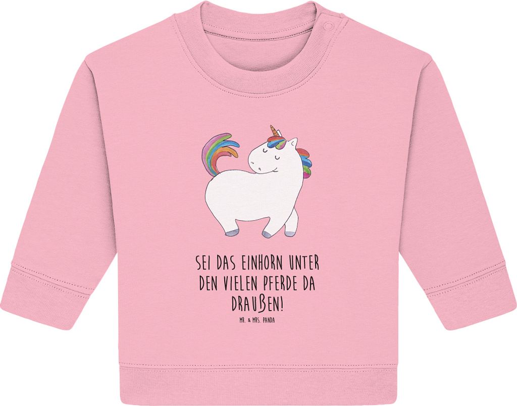 Mr. & Mrs. Panda Organic Baby Pullover Einhorn Stolzieren 24. - 36. Monat - Baumwolle Pink - Geschenk, Freundin, Unicorn, Pferd, Bullover, Reiter, ...