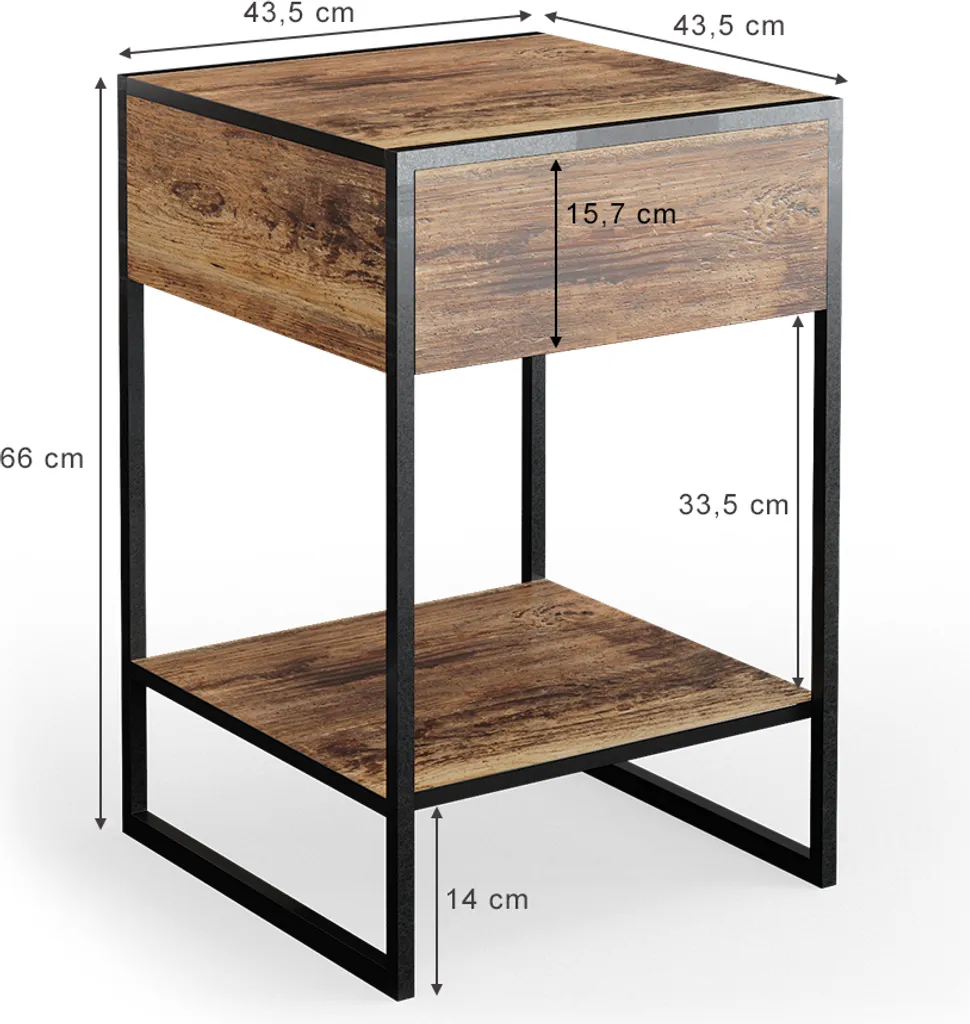 Table de chevet Vicco Fyrk Bois Antique Set de 2, Modèle 34133 Robuste