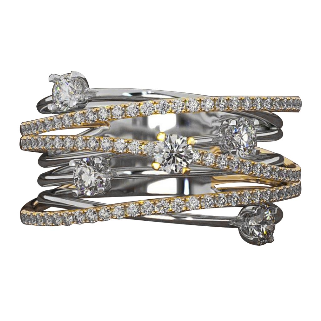 Mode Frauen Kreuz Dual Farbe Zirkonia Intarsien Ring Hochzeit Schmuck Geschenk-Golden,US 6