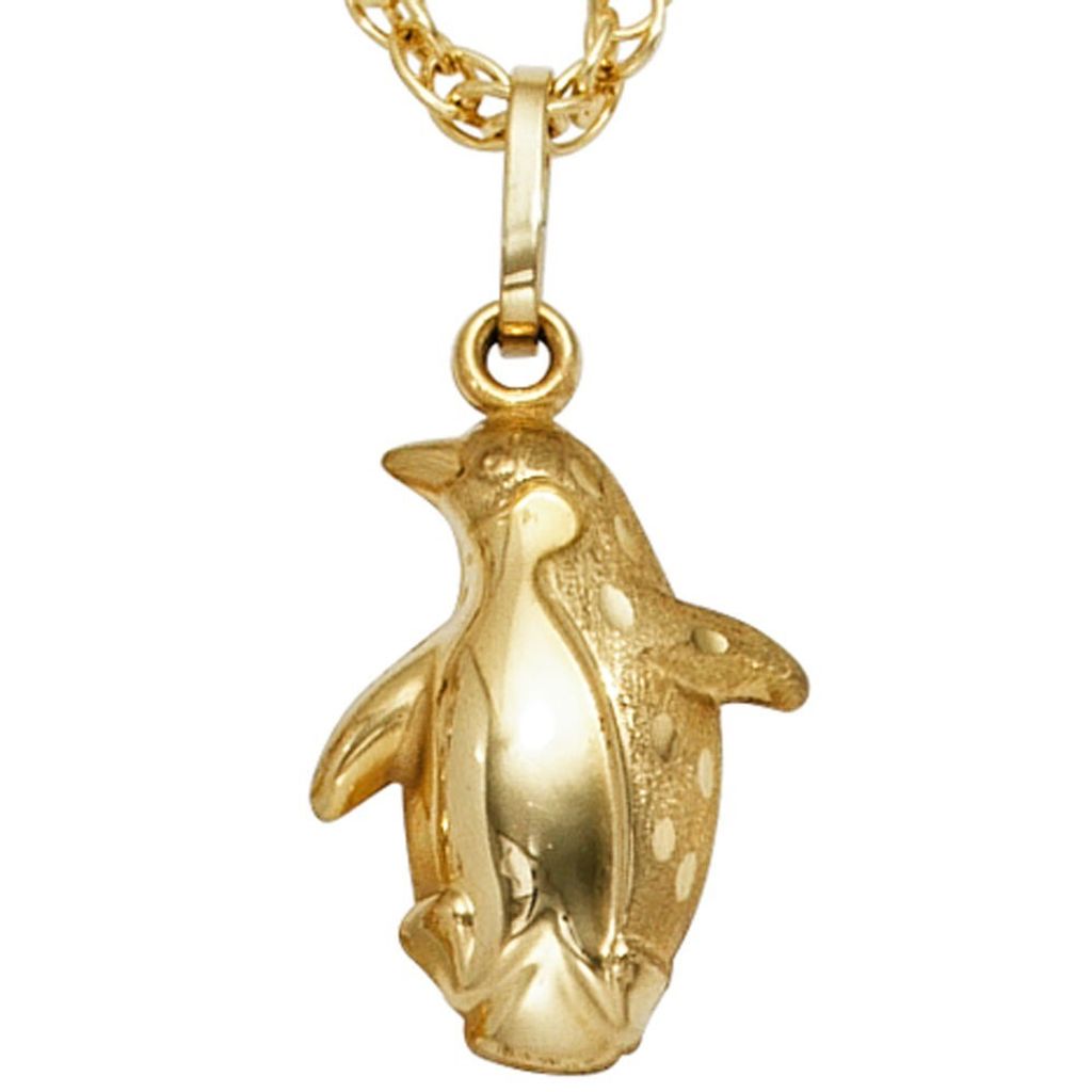 Anhänger Pinguin aus 333 Gold Gelbgold mattiert glänzend für Damen Kinder