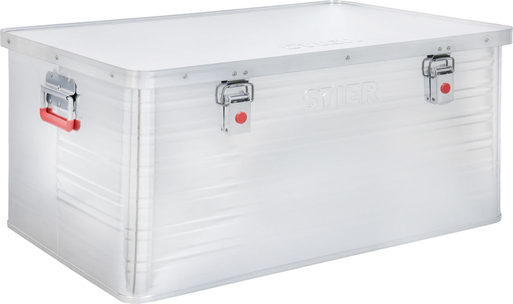 STIER Alubox, Aluminiumbox 135L, Staub- und spritzwasserresistent mit Gummidichtung und 2 Klapphandgriffen, Alukiste mit Spannverschluss, zuverläs...