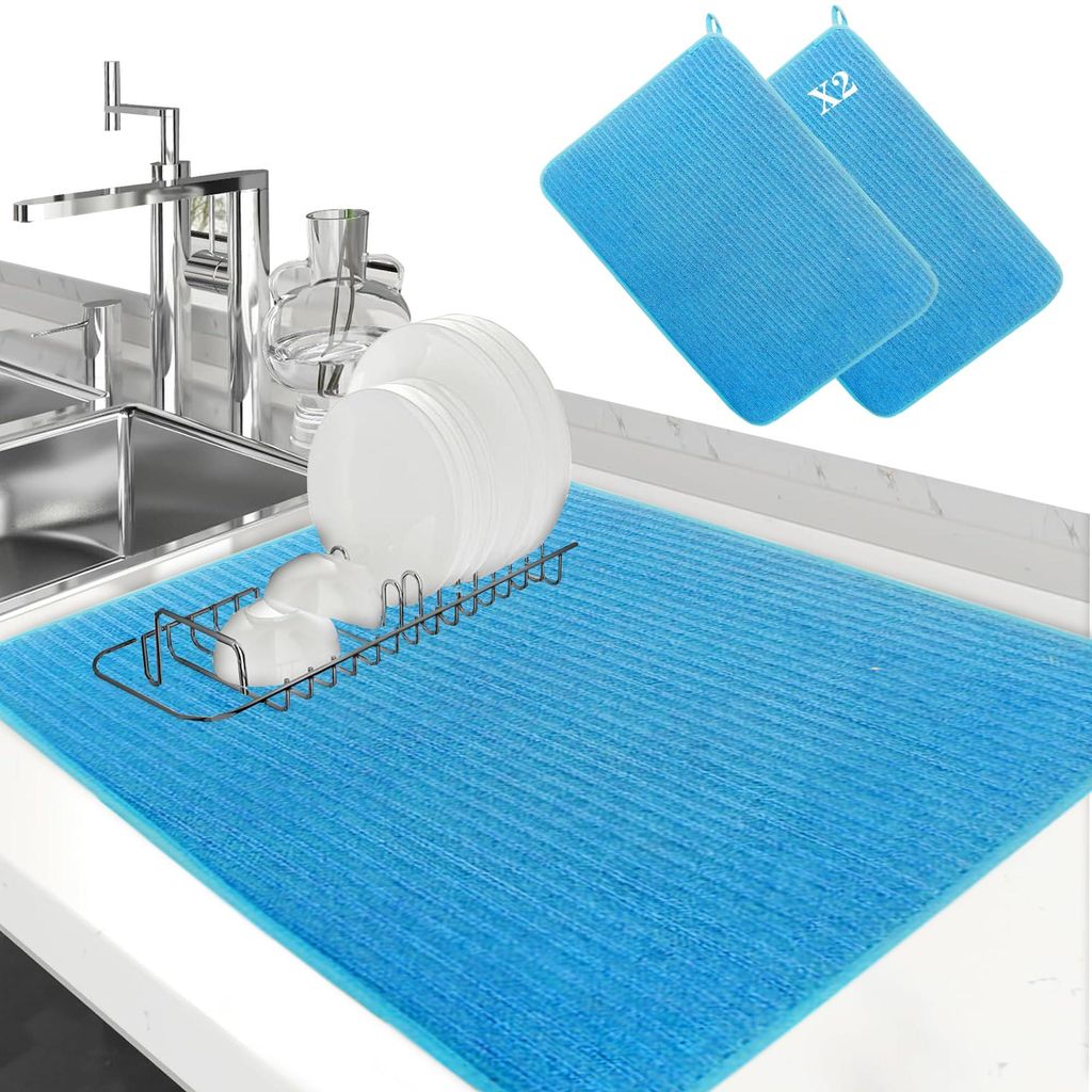 2-teilige Küchenabtropfmatte, Abtropfmatte für die Spüle, Abtropfmatte für Geschirr, Mikrofaser-Schutz für Küche und Spüle, Abtropfmatte als...