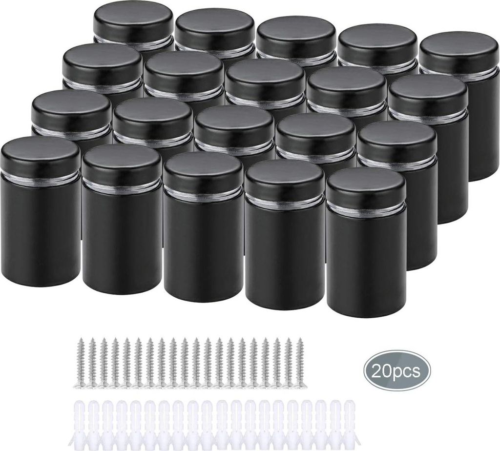 Glasabstandshalter Nägel Edelstahl schwarz - Set von 20 - für Werbeschilder - 12x25 mm