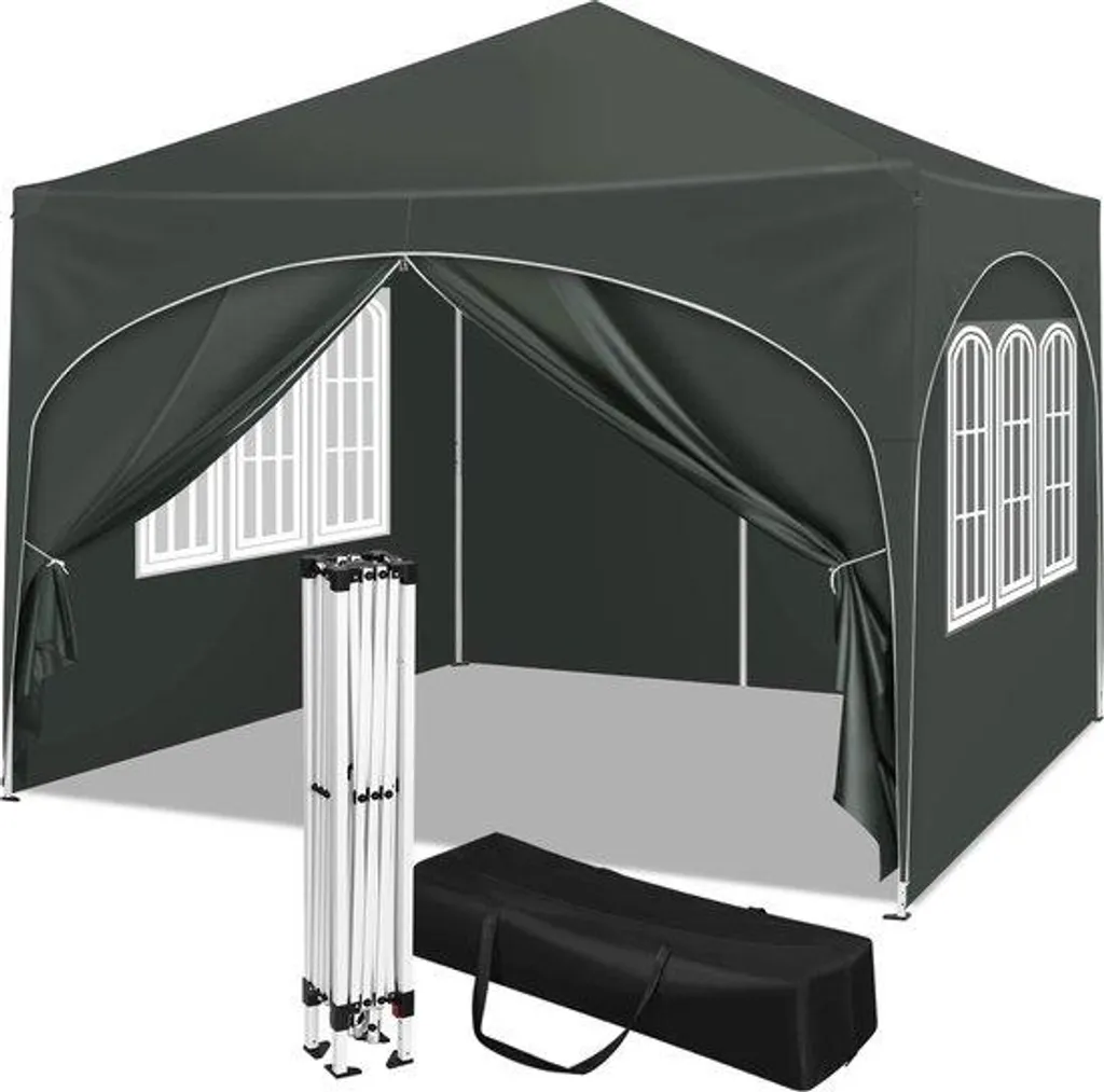 Abri de jardin pliable en plastique gris étanche avec 4 parois latérales
