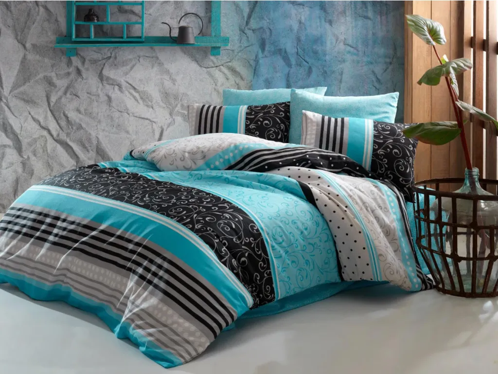Completo Letto Lino Cotone Francese 240x200 Blu Scarlatto | Eleganza