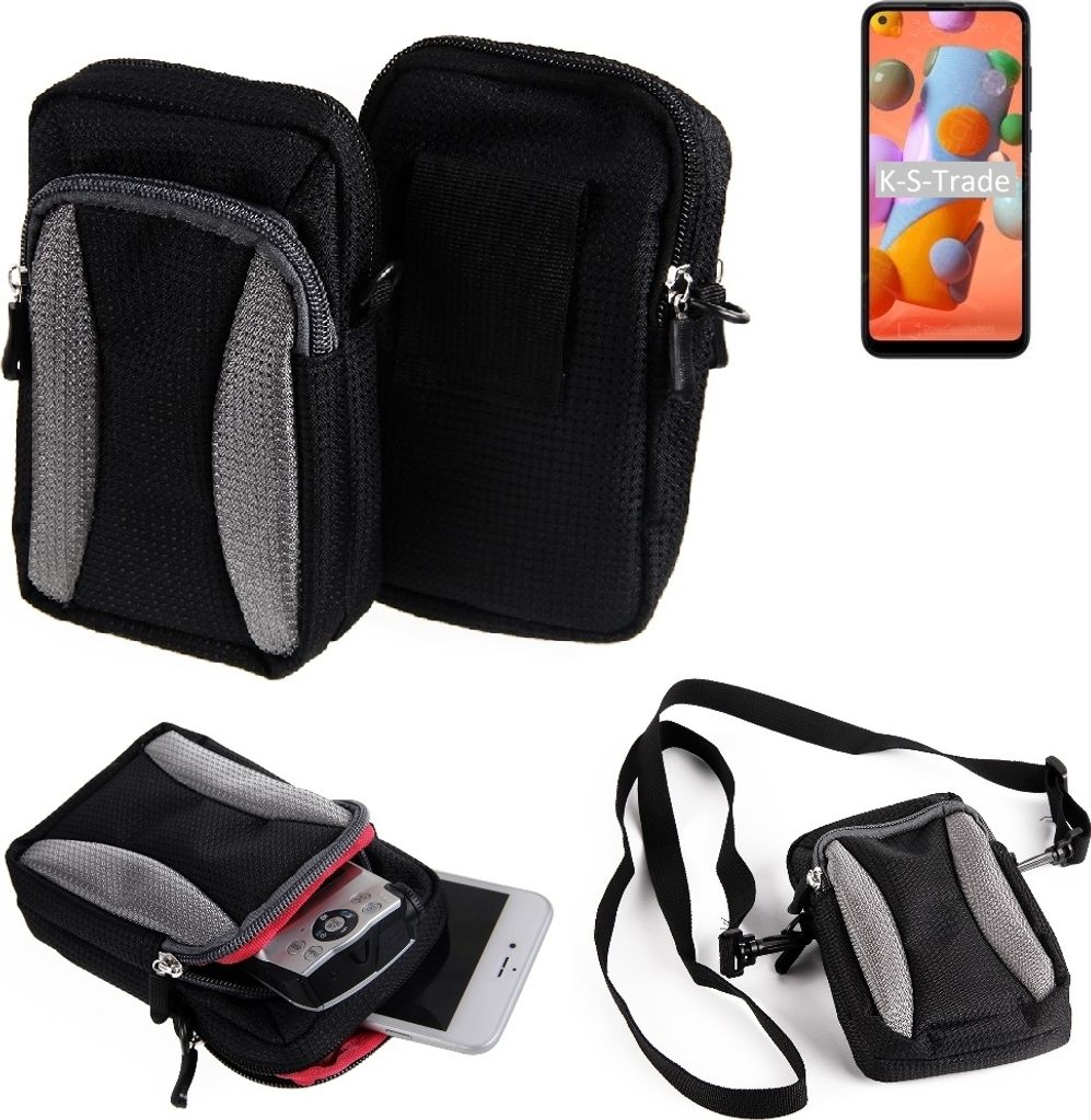 K-S-Trade Holster Schutz Hülle kompatibel mit Samsung Galaxy A11 Handy Hülle Gürteltasche Umhängetasche mit Zusatzfach schwarz