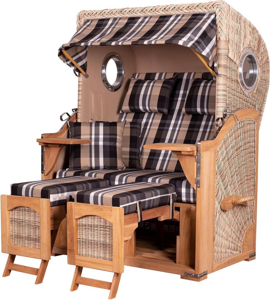 Strandkorb-Set - bene living - Ammersee Teak - PE shell - Modell 583 - inkl. Liftersystem