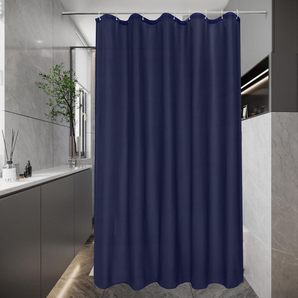 Schmaler Duschvorhang 120 x 200 cm, blau, wasserdichter Textilduschvorhang, klein, waschbar, schimmelresistent, mit 8 Ringen