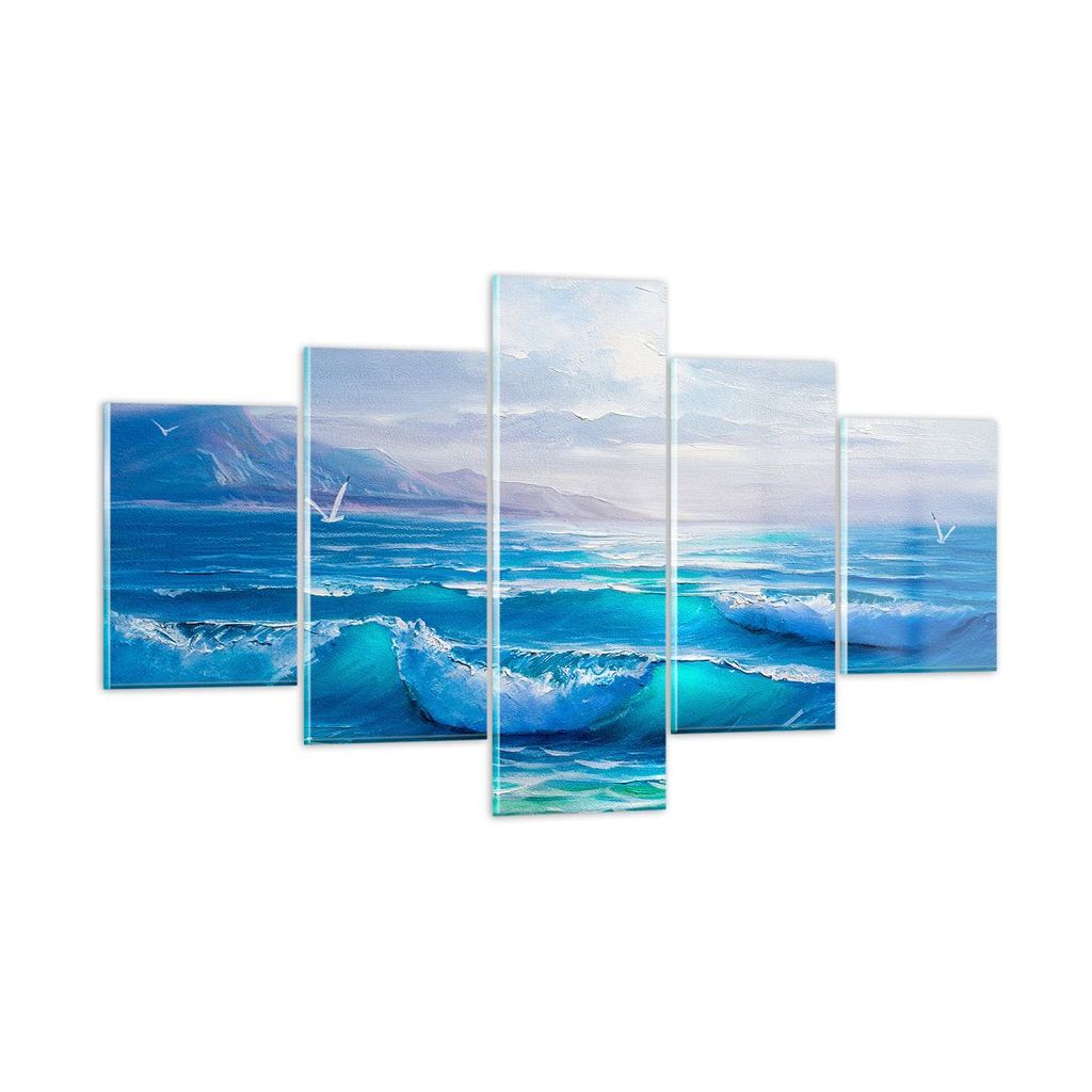 Bilder auf glas - Meer Welle Möwe - 125x70cm - Glasbilder - Wandbilder - Kunstdruck - zum Aufhängen bereit - Wanddekoration aus Glas - Glas Bilde...