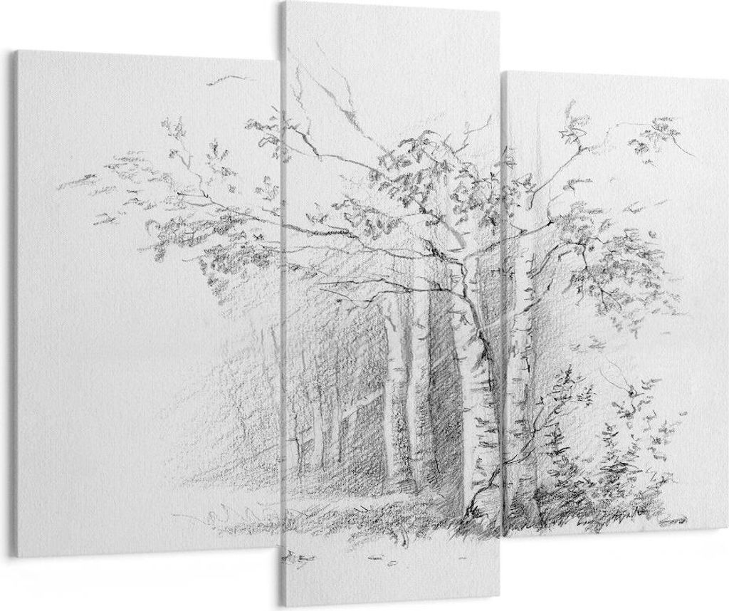 Bild auf Leinwand - Leinwandbild - 3 Teile - Skizze Wald Birke - 130x100cm - Wand Bild - Wanddeko - Wandbilder - Leinwanddruck - Bilder - Wanddekor...