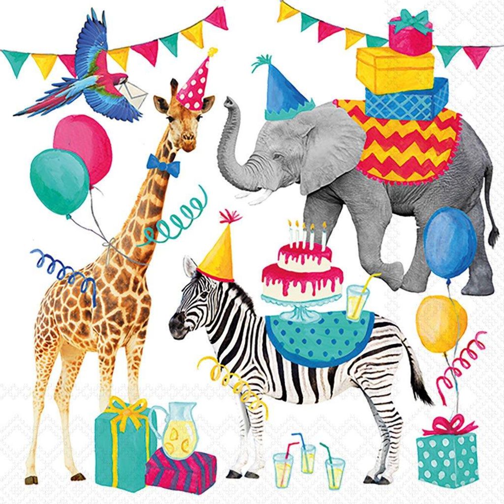 20 Servietten Animal Birthday white - Zootiere in Produktbild 