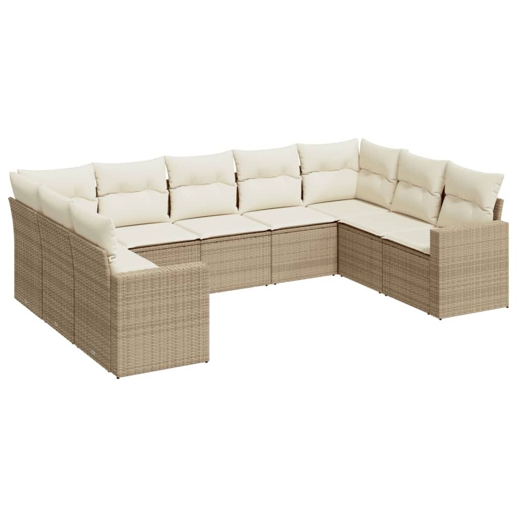 vidaXL 9-tlg. Garten-Sofagarnitur mit Kissen Beige Poly Rattan