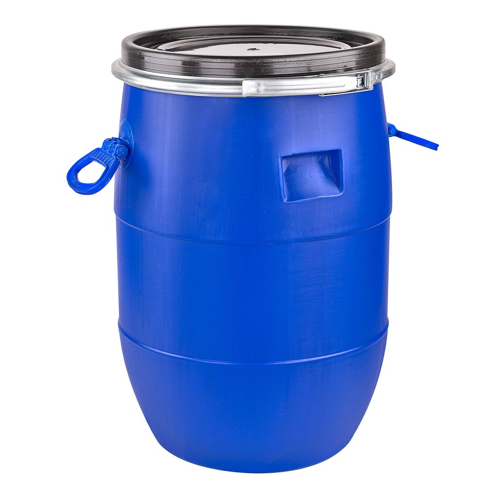 Fass / Kunststofffass mit Weithalsdeckel und Griffen 60 L, blau