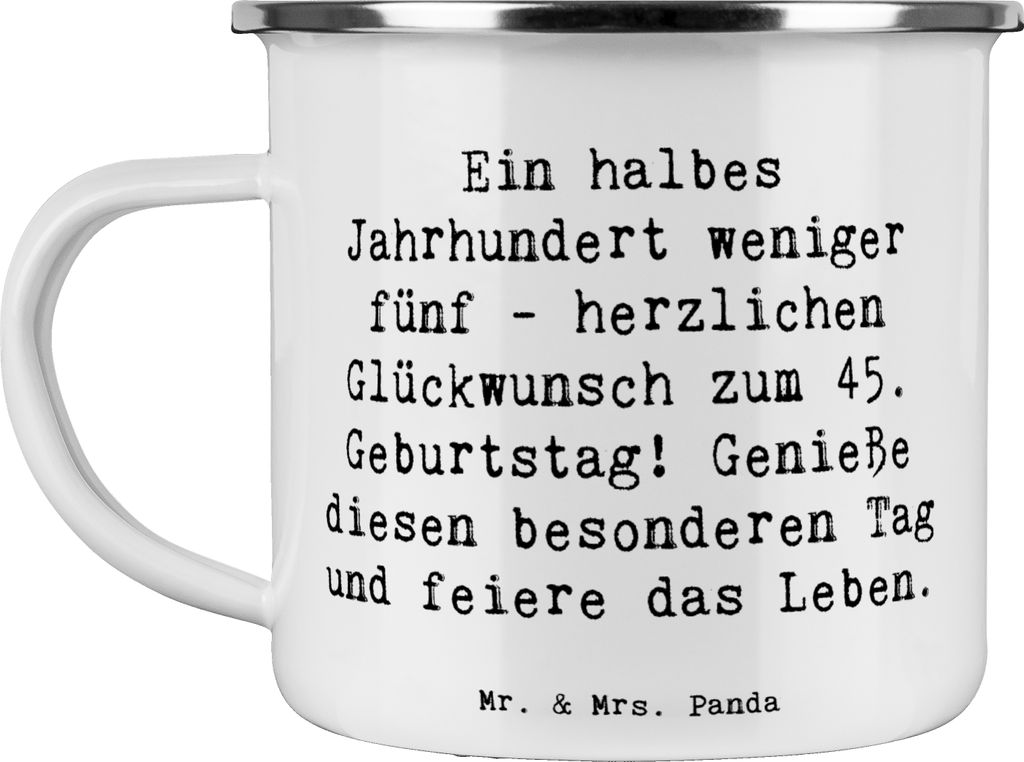 Mr. & Mrs. Panda Teetasse Spruch 45. Geburtstag Feier - Weiß - Geschenk, Emaille Becher, Alter, Tasse, Haferl, Jubiläum, Emailletasse, Pott, halb...