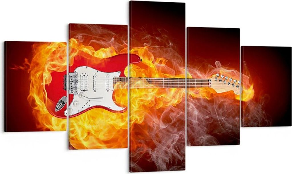 Bild auf Leinwand - Leinwandbild - Flammen Gitarre Instrument - 125x70cm - Wand Bild - Wanddeko - Leinwanddruck - Bilder - Kunstdruck - Wanddekorat...