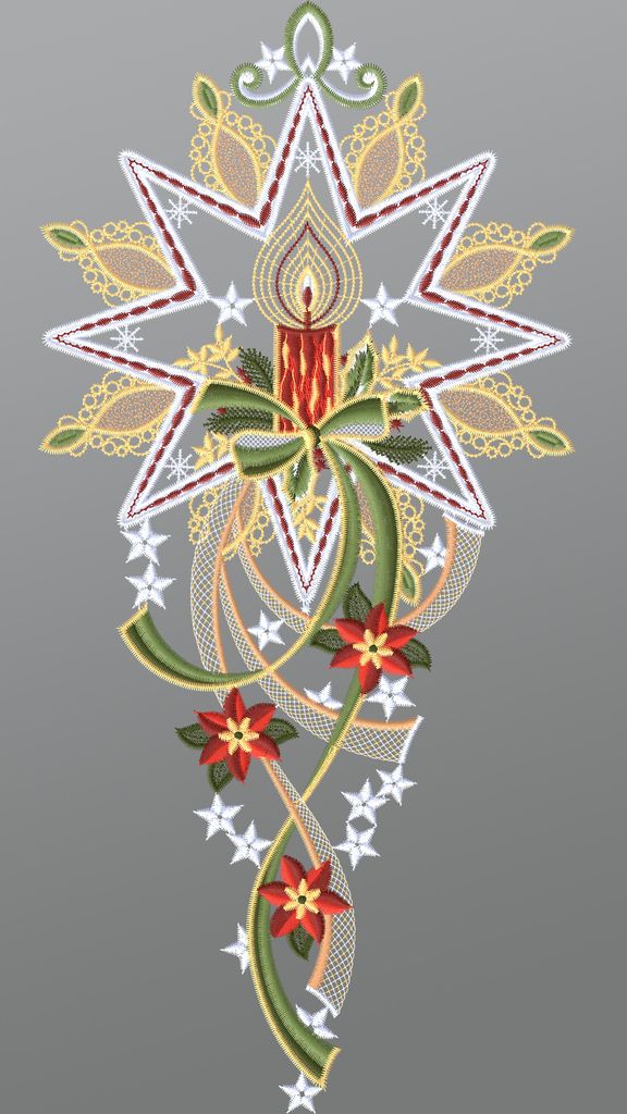 Fensterbild aus Plauener Spitze - Weihnachtskerze mit Stern (Bx H) 21cm * 40cm mehrfarbig Fensterdekoration Fensterschmuck