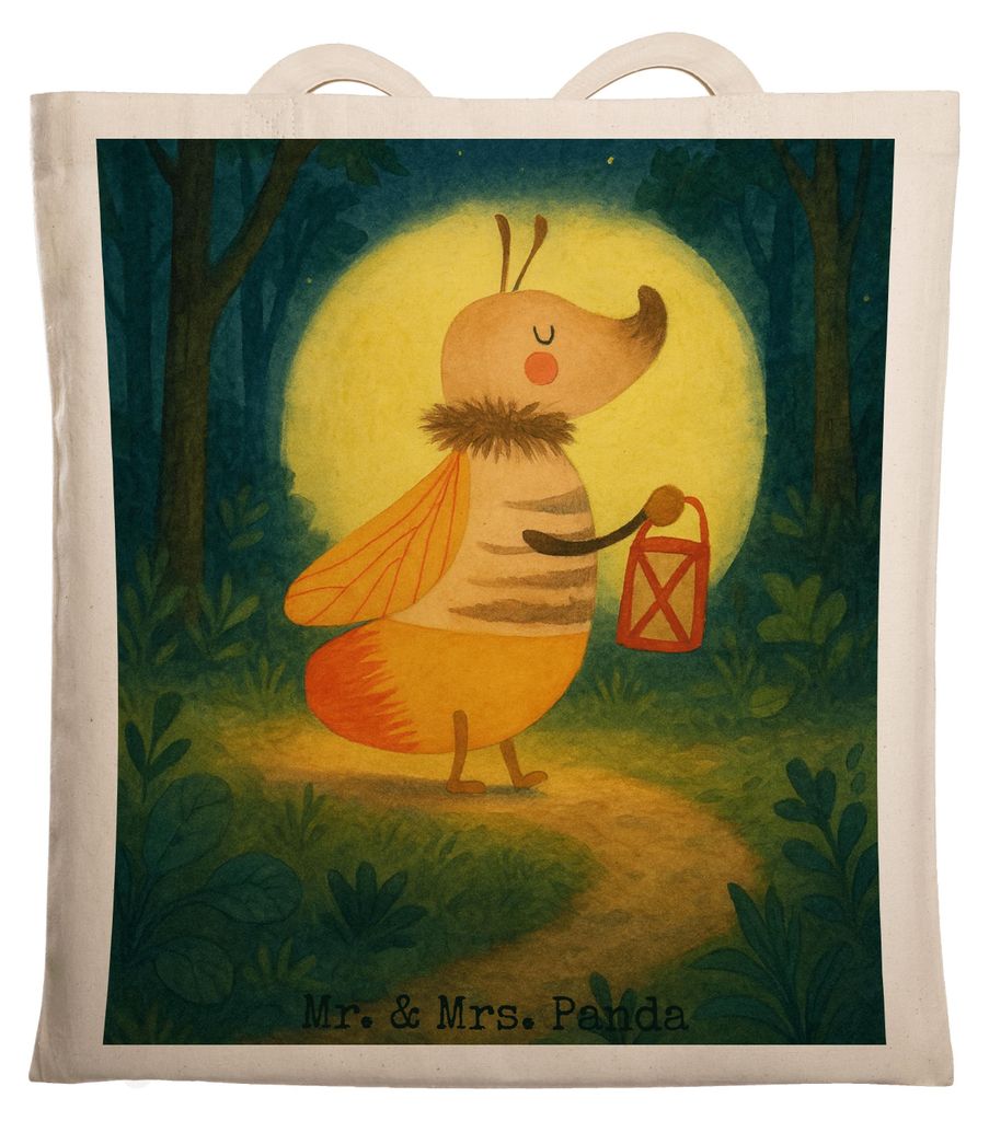 Mr. & Mrs. Panda Tote Bag Glühwürmchen Design - Weiß - Geschenk, Verlobung, Schultasche, Falter, Jutebeutel, Einkaufstüte, Shopping Tasche, Leu...
