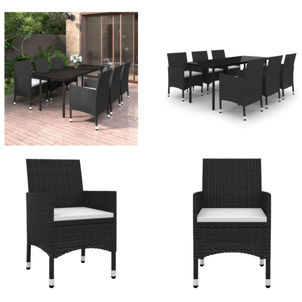vidaXL 7 tlg. Garten Essgruppe mit Auflagen Poly Rattan und Glas - Garten-Essgruppe - Garten-Essgruppen - Outdoor-Essgruppe - Gartentisch Und Stuhl