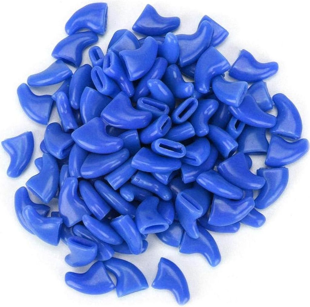 100 Stück Weiche Katzenkrallen-Kappen - Sichere Anti-Kratz Hundepfoten-Klauen-Schutzkappen - M-Blau - Tierzubehör