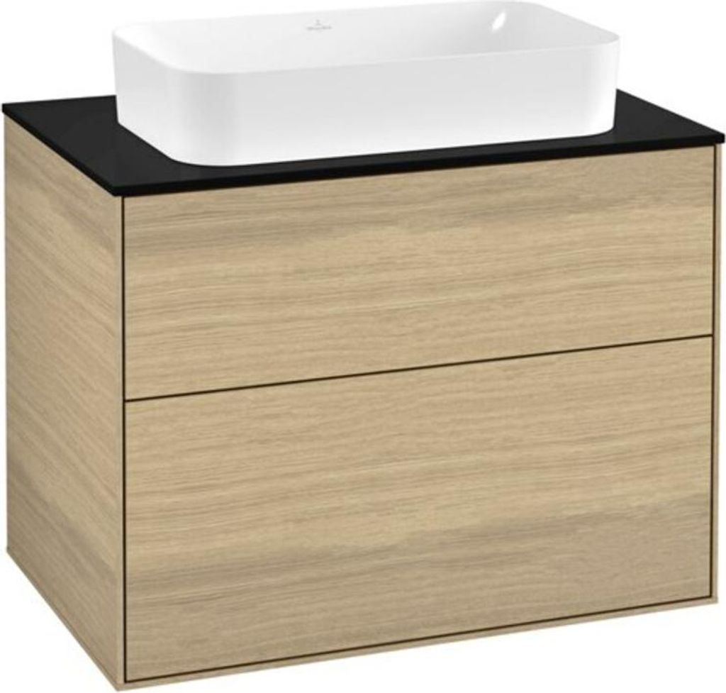 Villeroy & Boch Finion Waschtischunterschrank, 2 Auszüge, Waschbecken mittig, mit Hahnloch, 800x603x501mm, Glass Black Matt, F22200PC