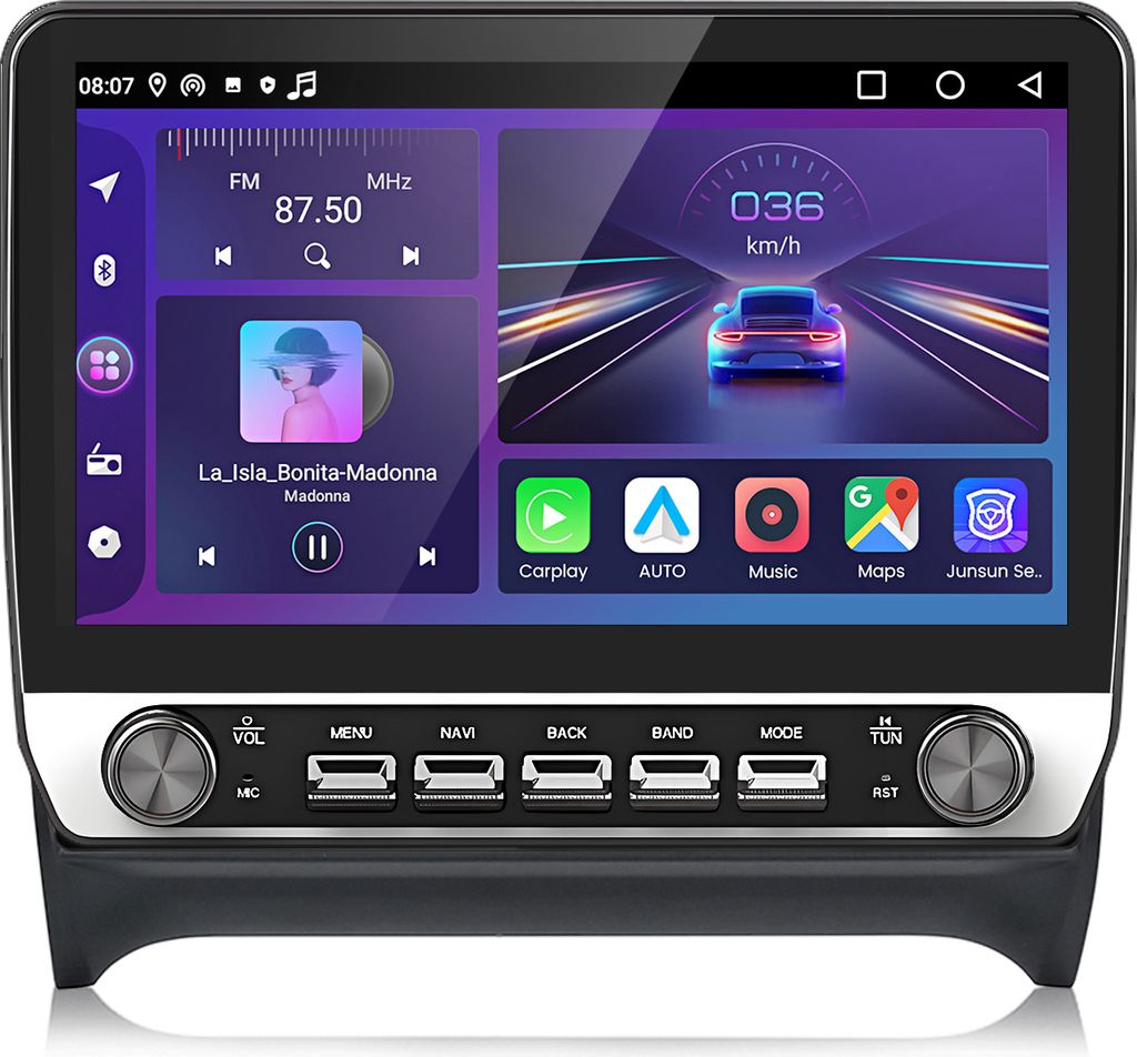 10.1" Android 15 Autoradio Carplay Für Audi TT MK2 8J 2006-2014 GPS Navi WIFI BT DAB+ SWC USB 1+32G Mit Drehknopf
